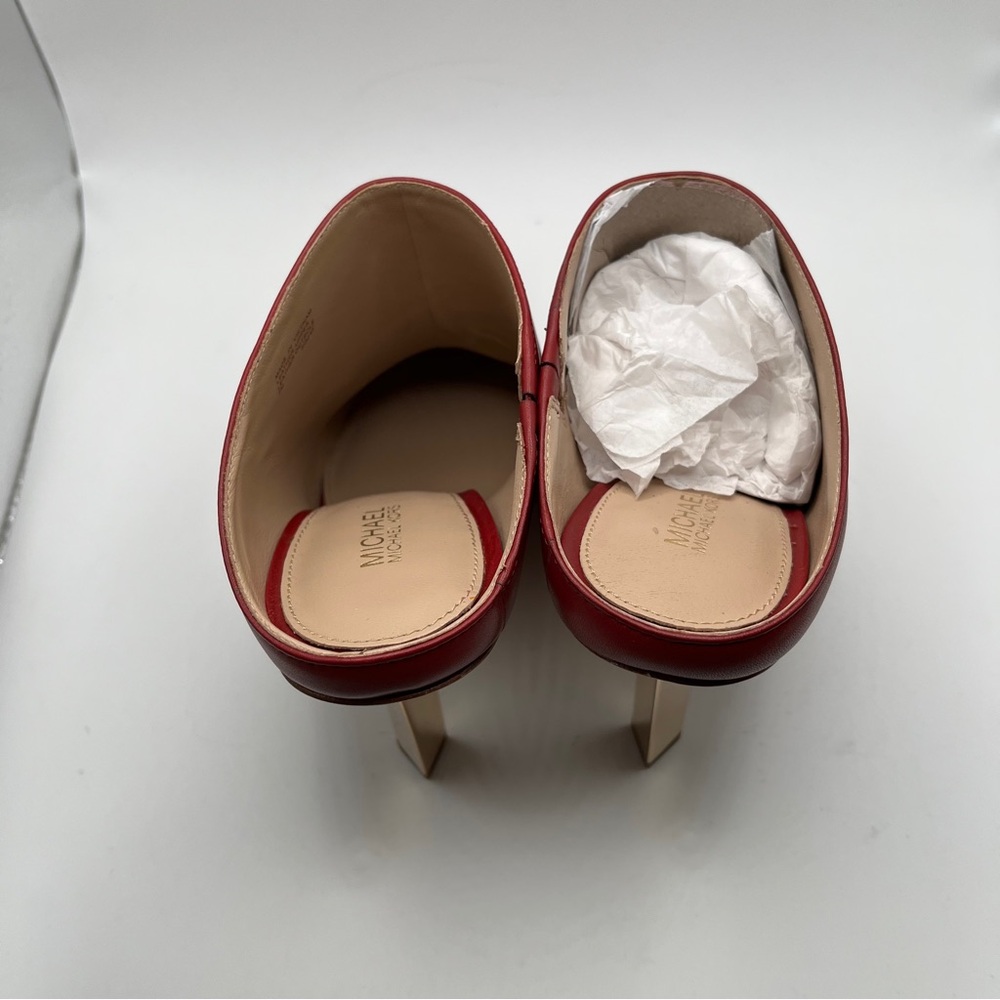 NWB MICHAEL KORS Halle Leather Mule Pump size 7M red gold heel - Picture 9 of 11